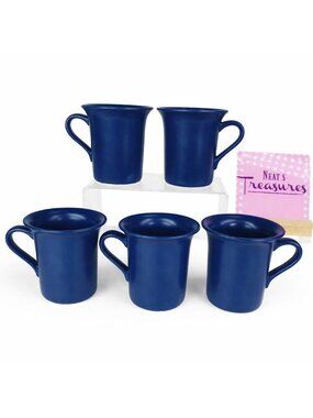 Galleria CAPRI COBLAT Solid Blue Flared Top Ceramic 8oz Ceramic Cups Mugs Set 5